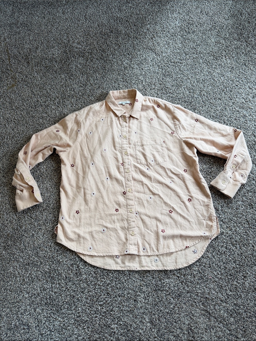 Madewell Light Tan Long-Sleeve Embroidered Button-Down Shirt Size Medium